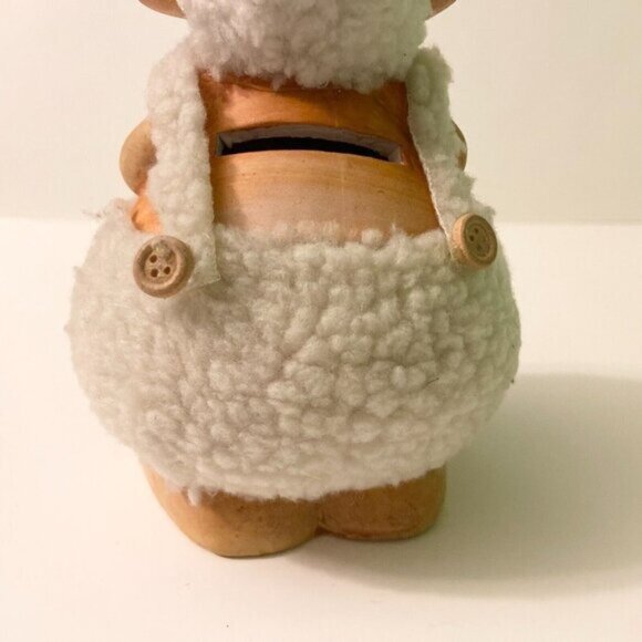 Vintage Lamb Coin Bank with Outfit 6 Inch Tall Ceramic  Sheep Figurine - Picture 9 of 13